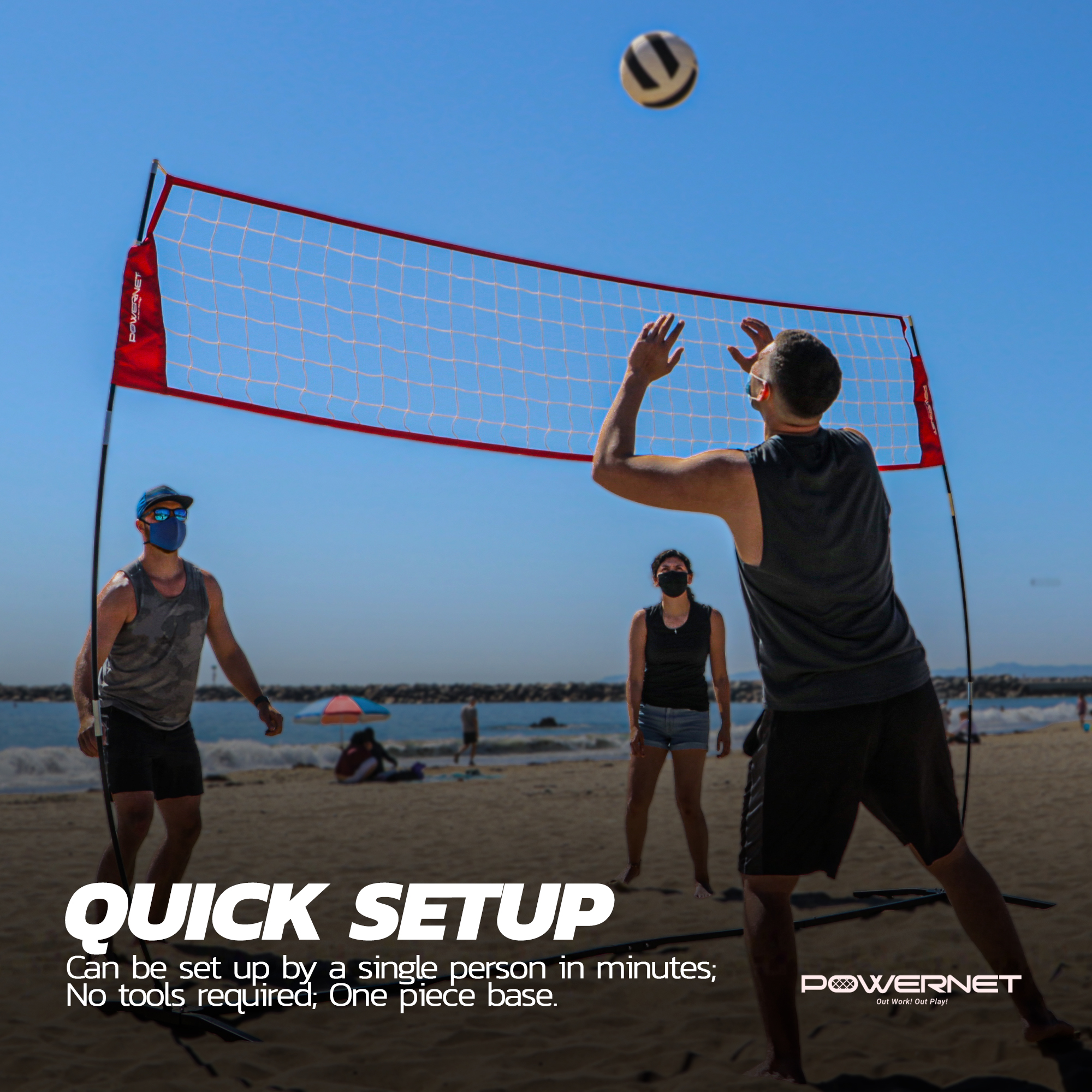 PowerNet Freestanding Volleyball Warm Up Net with Large Ball Bag Bundle | Portable Design for Indoor Or Outdoor Use | Foldable One Piece Quick Setup Frame | Great for Hitting Serving Drills