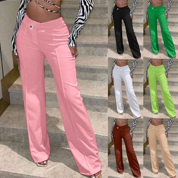 Itsame Comfortable Loose Pants for Womens Solid Color Tight High Waisted Wide Leg Sweatpants Black Size L