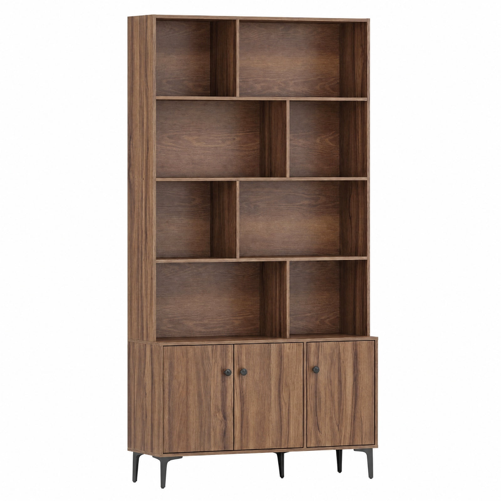 Furnibear Bookshelf with 3 Doors and 2 Anti-Tipping Kits for Home Office for Living Room Home Office Bedroom Display Storage Shelf, Walnut