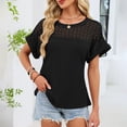 thumbnail image 6 of ManxiVoo Women Lace Trim Tee Round Neck Short Sleeve Blouse in A Relaxed Fit for Casual Outings XL Size Black, 6 of 7