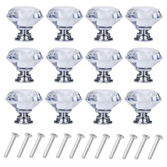 Pomos para cajones YourGift, cristal con forma de diamante, 30 mm, paquete de 12