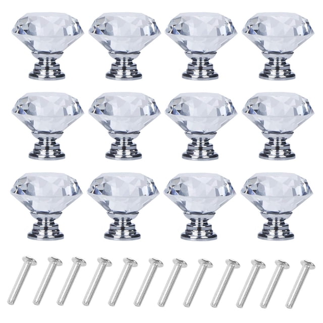 Pomos para cajones YourGift, cristal con forma de diamante, 30 mm, paquete de 12