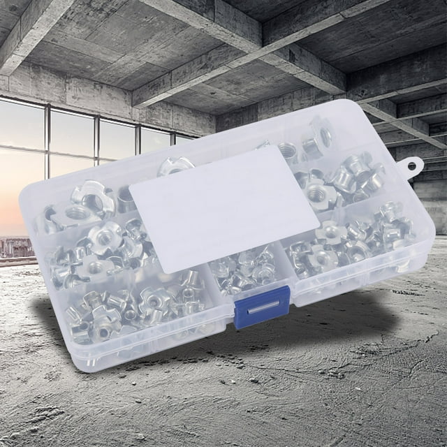 Écrou de Rivet de Noix de T, 110pcs T Écrous Écrou de Rivet, M10M8M6 M5M4M3 Quatre Griffes Écrou de T Galvanisé avec la Boîte en Plastique Transparente, Écrou, Inserts d'Écrou