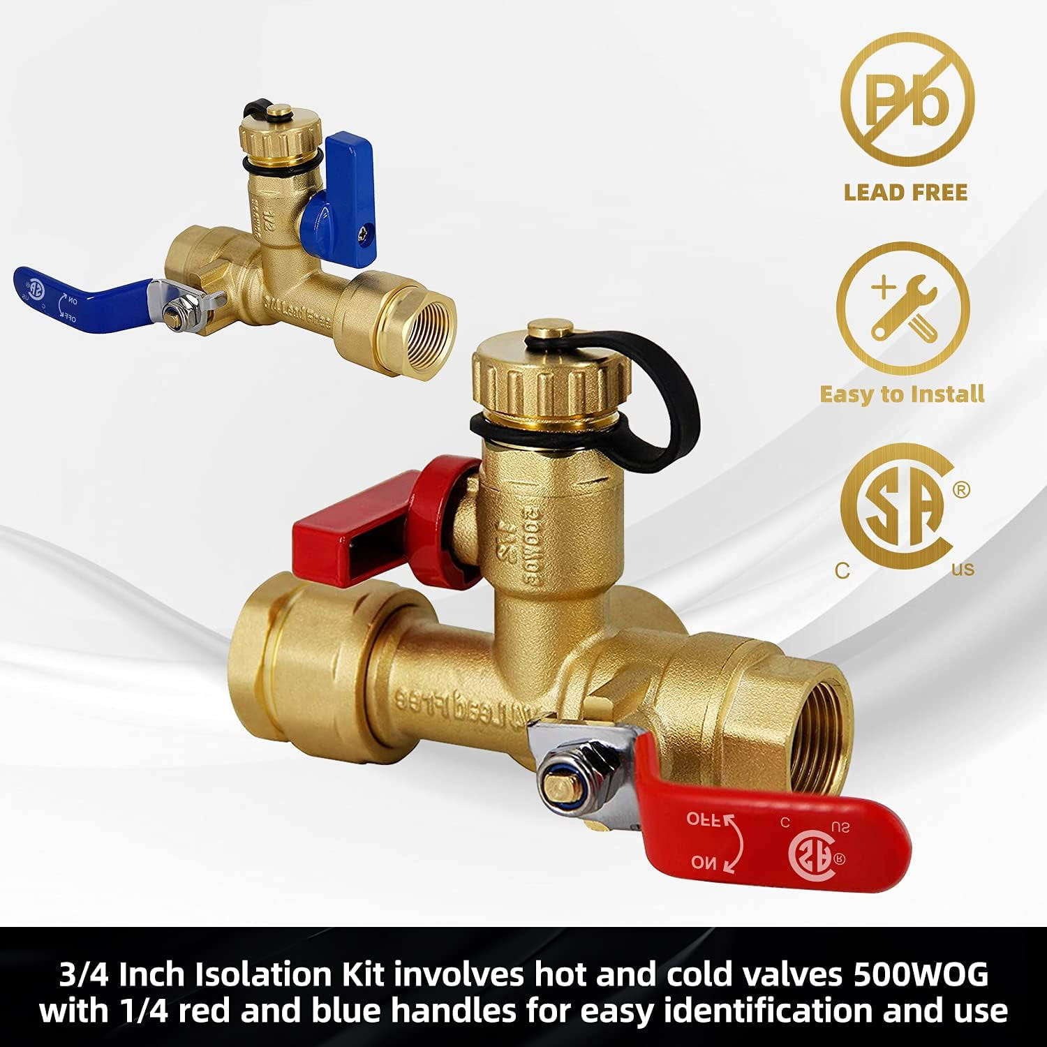 KYascend 3/4-Inch IPS Isolator Tankless Water Heater Service Valve Kit, with Pressure Relief Valve, CSA Listed,  Clean Brass & NPT Thread