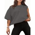thumbnail image 2 of Women Cropped T-Shirts Drop Shoulder Round Neck Crop Tops Casual Summer Solid Color Basic Tees, 2 of 4
