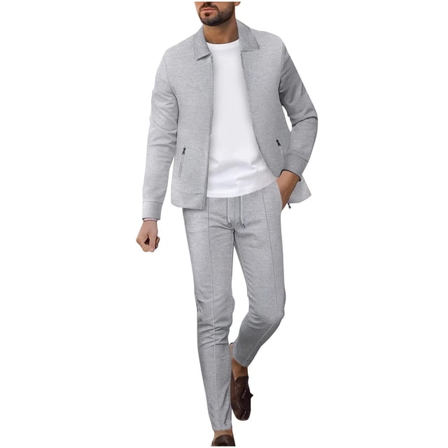 Dagugfen Sets for Men 2 Piece Long Sleeve Zip up Jackets Drawstring Pants Fitted Work Casual Outfits