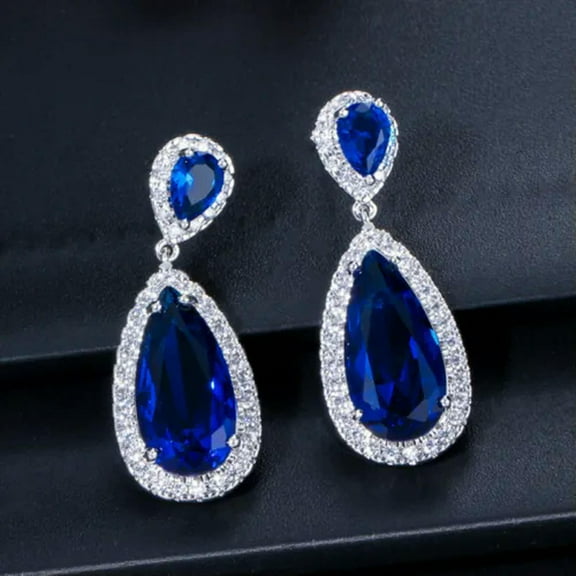 Classy Silver Plated Red Cubic Zirconia CZ Stone Long Teardrop Dangle Earrings