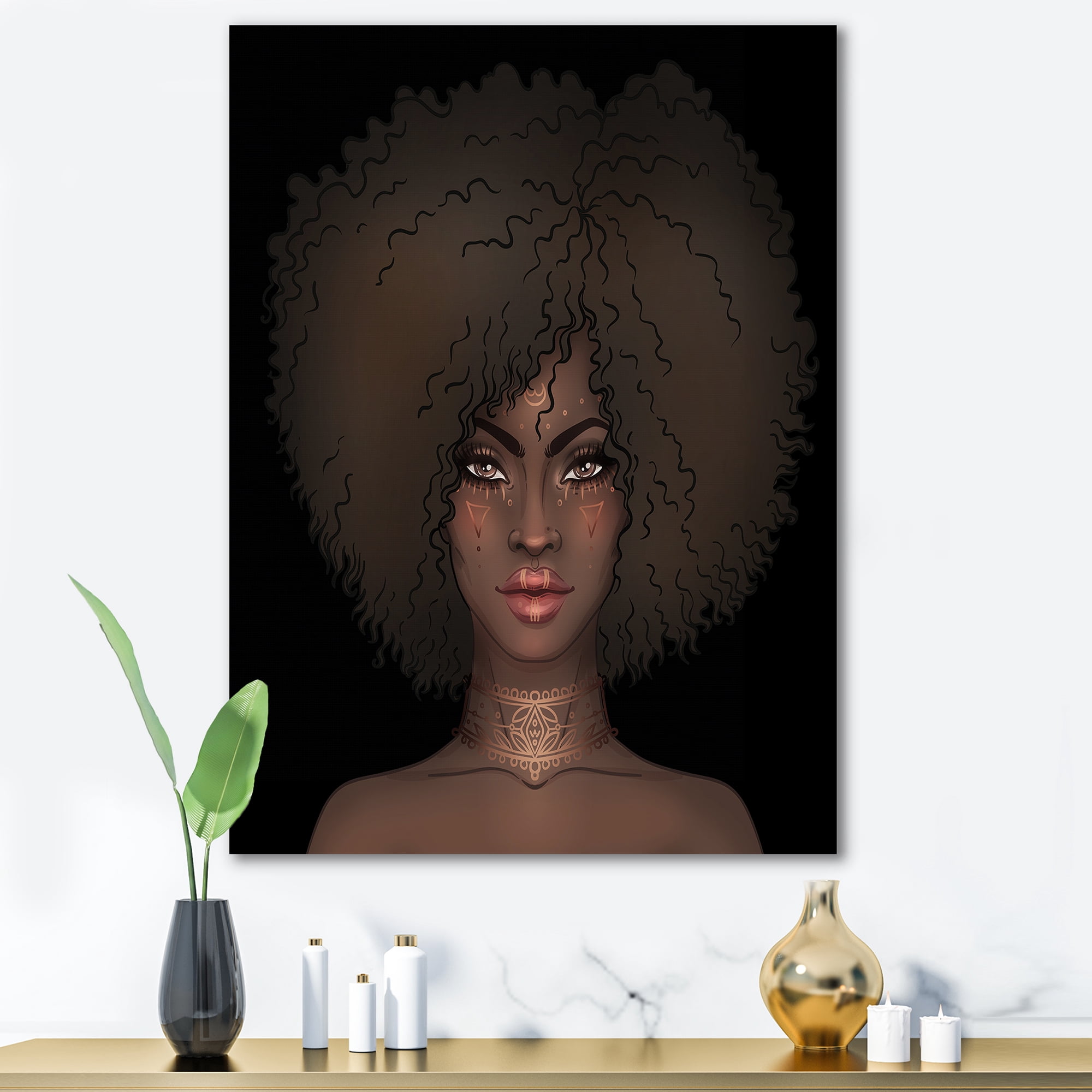 Designart ' Portrait of Afro American Woman III ' Modern Canvas Wall Art Print