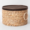 thumbnail image 2 of Water Hyacinth Storage Basket with Wood Lid - Handwoven Round Shelf Basket for Organizing, Rustic Woven Basket with Handle (Set of 3) for Living Room,bed room,Closet,Kitchen&Pantry, 2 of 9