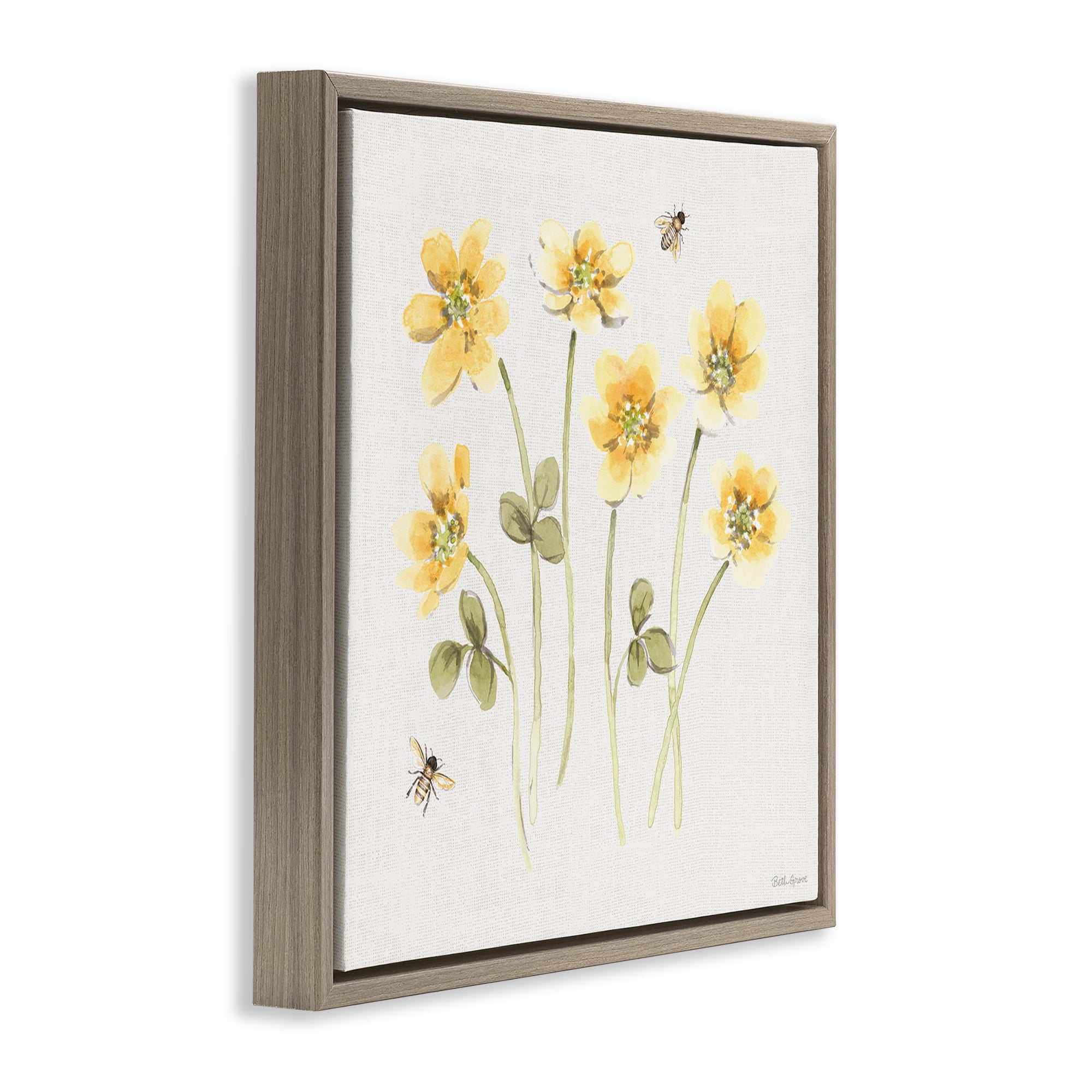 Stupell Industries Sweet Honey Wildflowers Brown Framed Floater Canvas Wall Art, design by Beth Grove