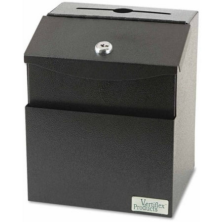 Vertiflex Steel Suggestion Box with Locking Top, 7" x 6" x 8-1/2", Black