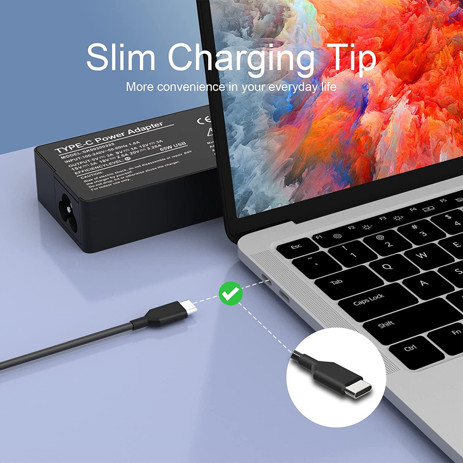 Chromebook Chargers 65W 20V USB-C Laptop Charger AC Adapter for Dell/HP/Lenovo/Asus/Acer/MacBook/Samsung Chrombook Charger Fast Charging Type C Power Cord Supply