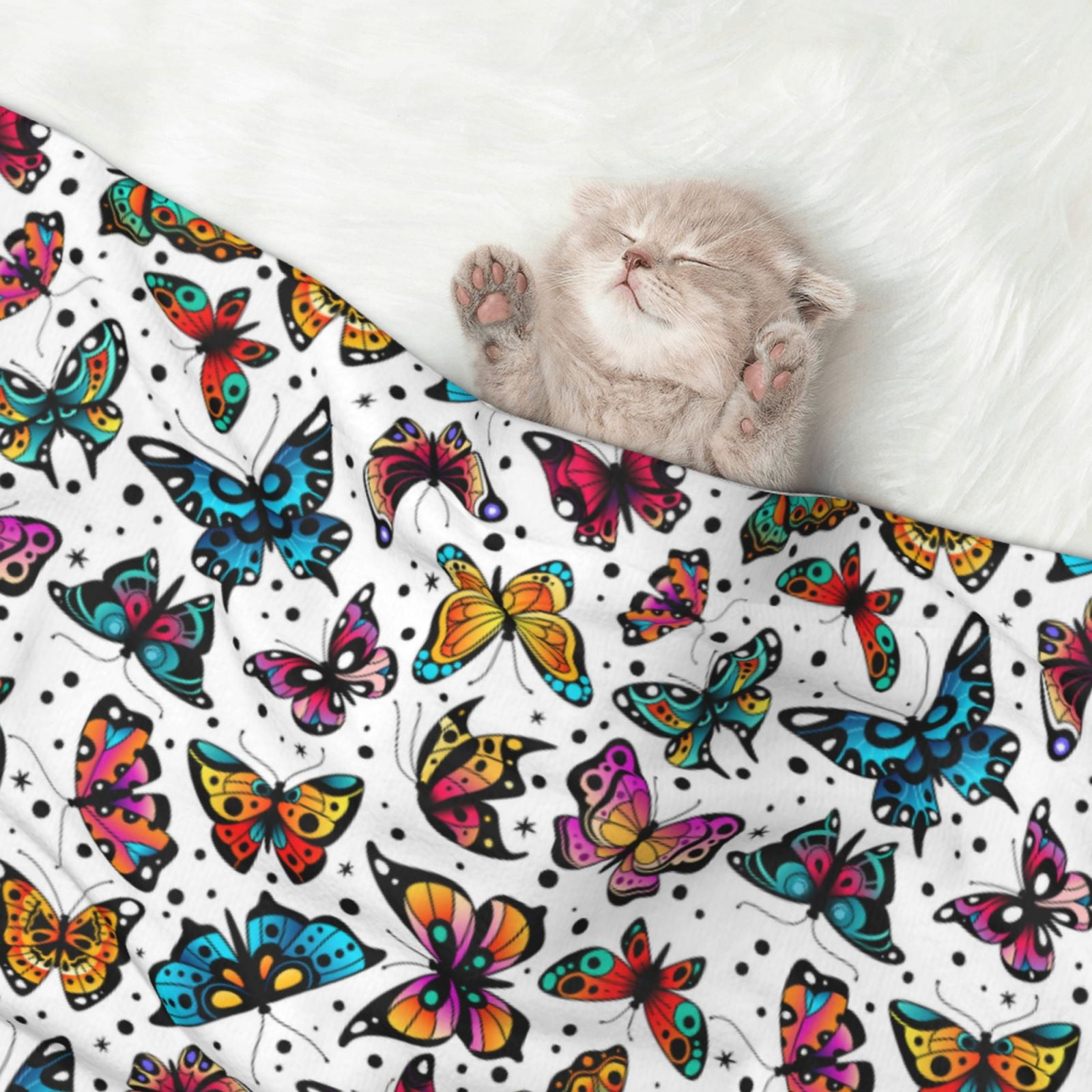 Naloa Colorful Flying Butterflies Dog Blanket, 3 Sizes Cat Blanket for Indoor Cats Large Medium Small Dog Gifts-Medium