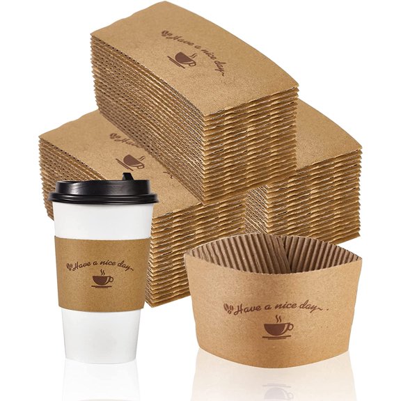 200 Packs Kraft Paper Coffee Cup Sleeves, Coffee Sleeves, Disposable Corrugated Hot Drink Holder for Paper Cups Insulation and Hand Protection, Fits 10 oz-20 oz Paper Cups(Cup Not Included)
