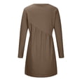 thumbnail image 6 of safuny Women's Mini Loose Dress Solid Fashion Autumn Dress Holiday Retro Long Sleeve Winter Round Neck Pleated Elegant Leisure Coffee XL, 6 of 7
