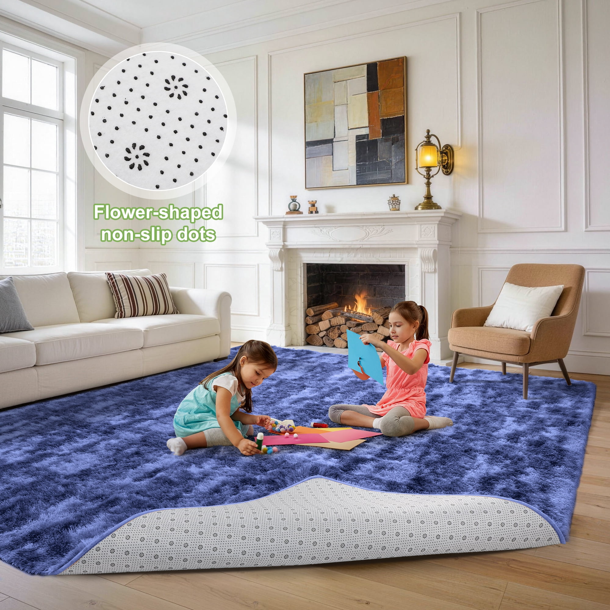 Cozydesg 9ftx12ft Large Area Rugs,Shag Fluffy Rugs for Living Room Bedroom, Modern Indoor Floor Rugs Soft Carpet Home Decro,Navy Blue