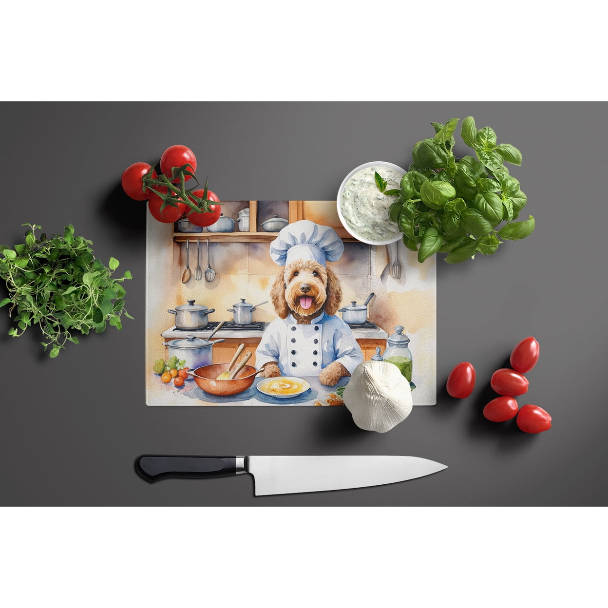 Labradoodle The Chef Glass Cutting Board 12 in x 15 in