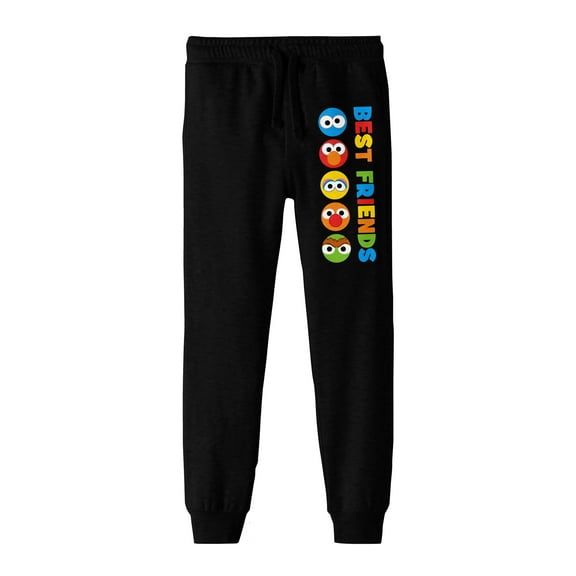 Sesame Street Best Friends Chibi Character Heads Boy's Black Jogger Pants-Medium