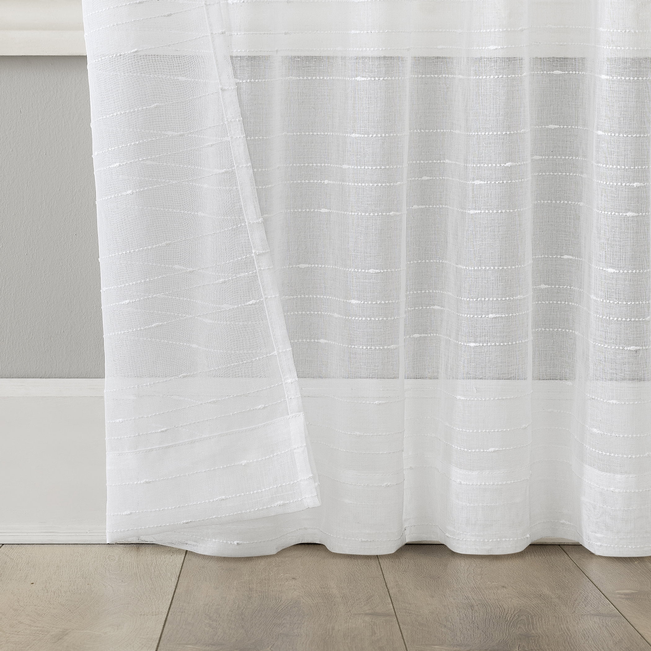 No. 918 Noemi Slub Stripe Rope Tab Semi-Sheer Curtain Panel, 1-Piece Tab Top Indoor Window Panel, 50”x84", White