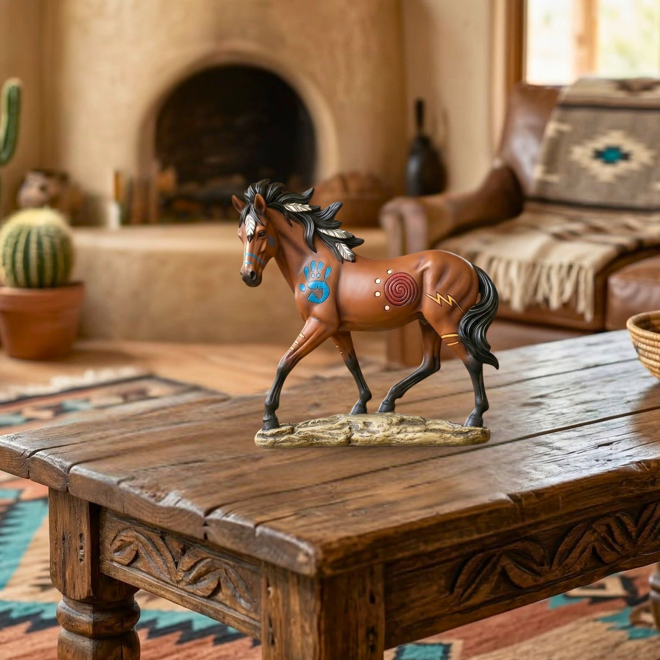 Painted Horse Figurine - Southwestern Brown Pony Sculpture & Western Shelf Decor - Hand-Painted Collectible  Statue for Home & Office - Equestrian Gifts for Horse Lovers & Collectors