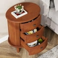 thumbnail image 5 of Finmind 3-Drawer Nightstand, Fully Assembled Oval Bedside Table with Storage, Walnut, 5 of 7