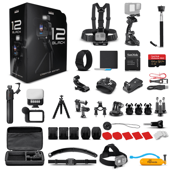 GoPro HERO12 (HERO 12) Creator Edition - with Volta (Battery Grip, Tripod, Remote), Media Mod, Light Mod, Enduro Battery - Waterproof Action Camera + 64GB Card & 50 Piece Accessory Kit - Bundle