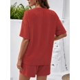 thumbnail image 6 of Women 2 Piece Shorts Set Casual Summer Outfits Ribbed Loose Short Sleeve Matching Lounge Sets Orange-Red S, 6 of 8