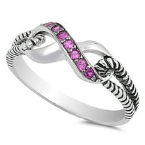 CHOOSE YOUR COLOR Simulated Ruby Infinity Rope Ring .925 Sterling Silver Thumb Band Red CZ Female Size 7