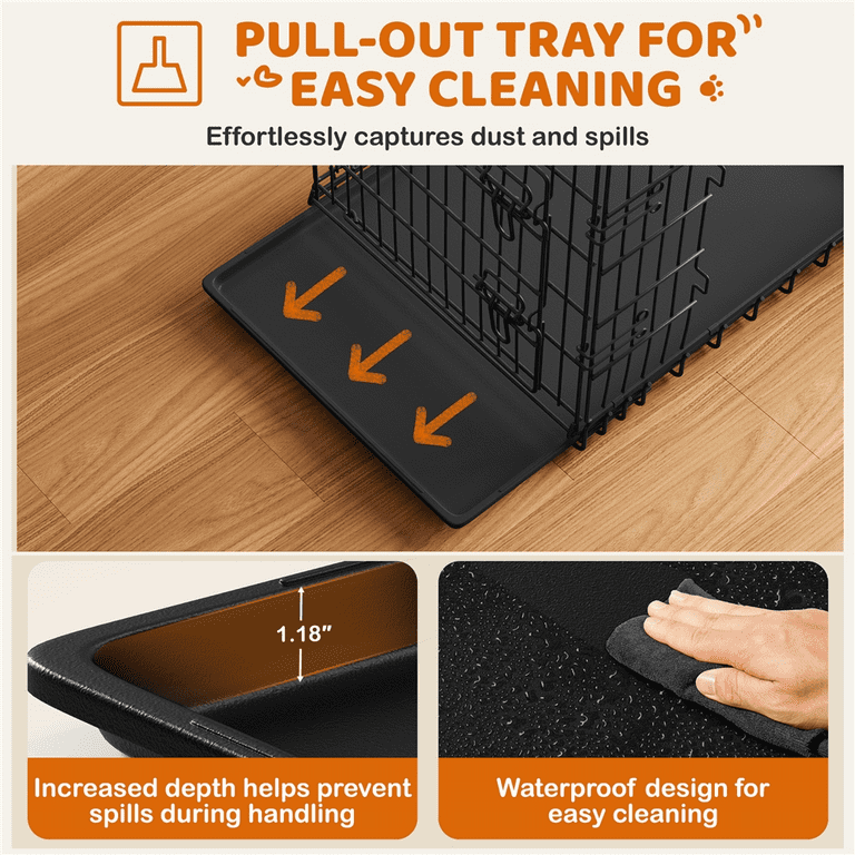 Alden Design 36 Inch Divider Dog Kennal with Slide Out Tray, Black