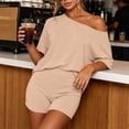 thumbnail image 4 of Sheghy 2 Piece Sets for Women Plus Size Women Solid Off Shoulder Loungewear Set Short Sleeve Top & Shorts 2 Piece Summer Daily Commuter Outfit, 4 of 7