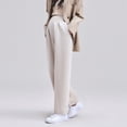 thumbnail image 6 of Maternity Clothing Women Over The Belly Wide Leg Pants with Pockets Pleated Soft Cozy Casual Pregnancy Trouser (L, Beige), 6 of 6