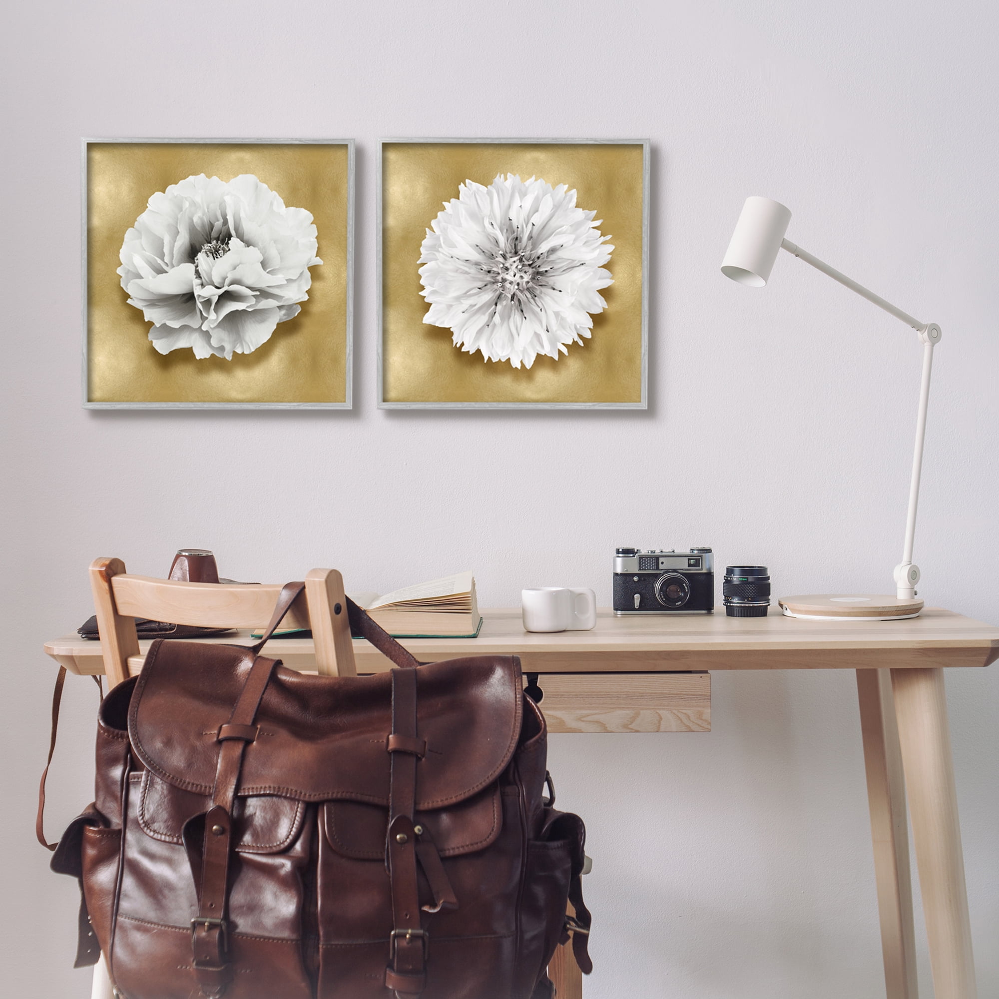 Stupell Industries White on Glam Flowers Botanical & Floral Painting Gray Framed Art Print Wall Art, 17 x 17