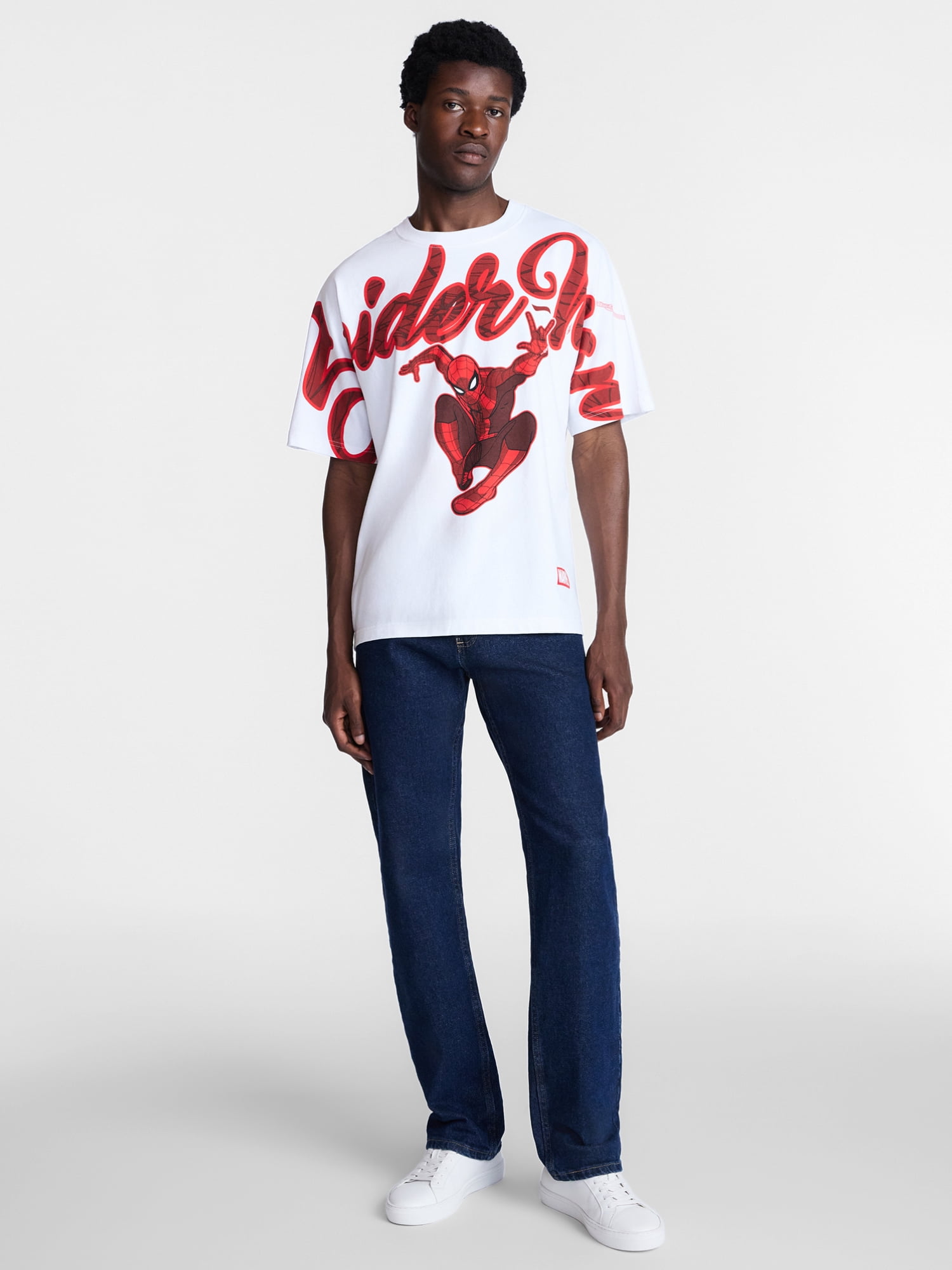 Spider-Man Men's Oversized Graphic Print Tee with Short Sleeves, Sizes S-3XL