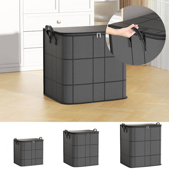 Foldable Fabric Clothes Storage Bin with Zipper Lid & Reinforced Handles, Large Capacity Non-Woven Quilt Blanket Organizer Box, Stackable Closet Bedroom Storage Container for Seasonal Garment Bedding
