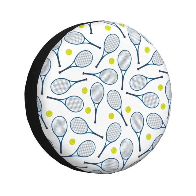 Saiise Tennis Rackets And Balls Print Waterproof Leather Tire Cover, Durable Wheel Protector for Jeep Wrangler, RV, SUV, Truck, and Travel Trailers-17 inch