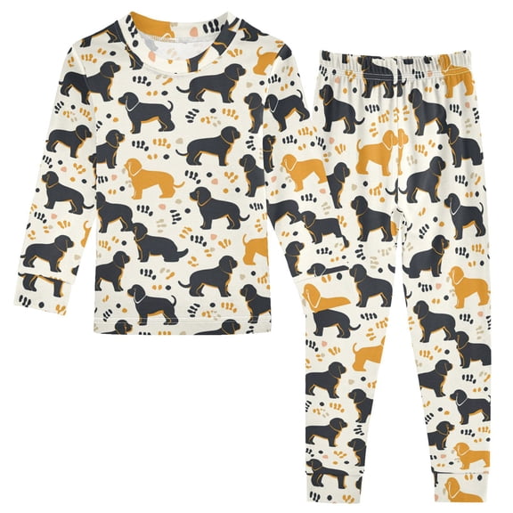 Dailycode Cotton Pajama Set Snug Fit Long Sleeve Top and Pants for 18M-8Y Dogs Outline and Paw
