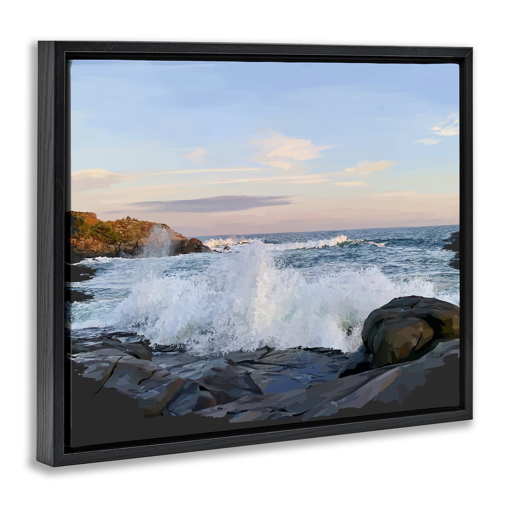 Stupell Industries Strong Breaking Waves Landscape Photography Black Floater Framed Canvas Art Print Wall Art, 21 x 17