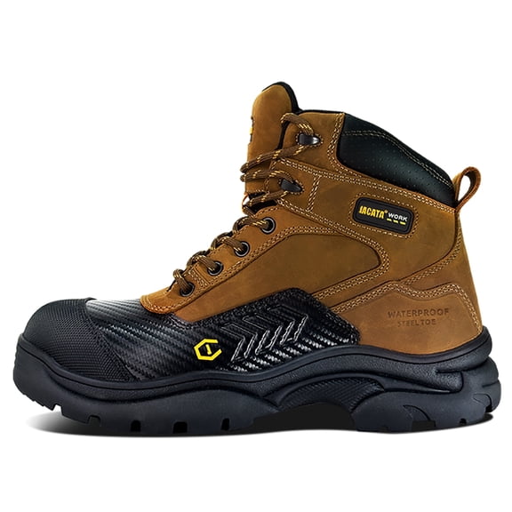 Jacata Waterproof Leather Soft Toe Boots for Men Slip Resistant Rubber Outsole Safety Mens Work Boots (Size 10)