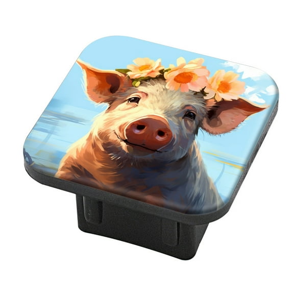 Hitch Cover Fits For 2-Inch Hitch,Cute Pig Wearing Flower Crown On Headrubber Trailer Hitch Cover Tube Plug Insert,Car Exterior Accessories, Receiver Tube Hitch Plug