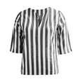 thumbnail image 4 of HOMBOM Black Shirts for Women Stripes 3/4 Sleeve V-Neck Dressy Loose Cotton Linen Prints Blouse, 4 of 5