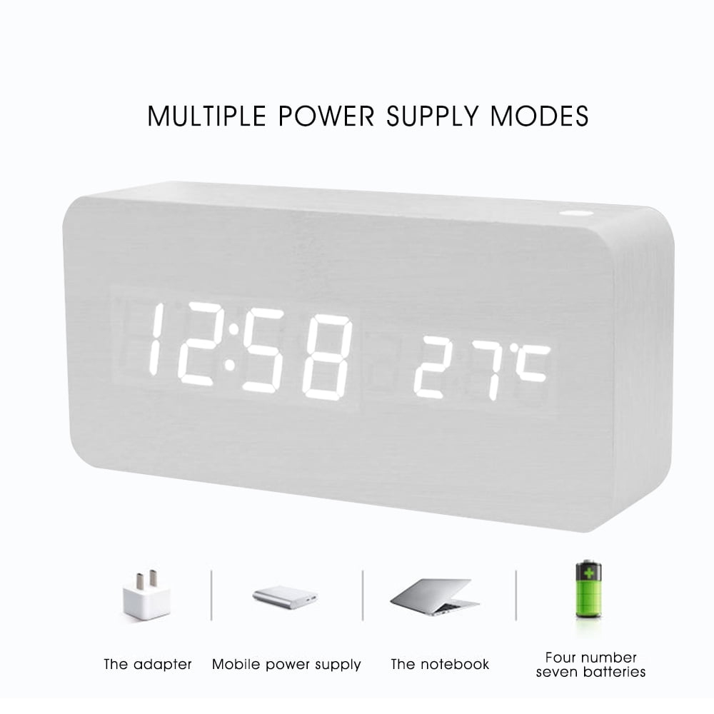 RANIPOBO LED Wooden Digital Alarm Clock With USB Charging Ports White ...