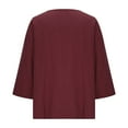 thumbnail image 6 of Yuanlook Womens Oversized T-shirts V Neck Tee Shirts 3/4 Sleeve Loose Fit T Shirt Business Casual Tops - Wine - XL, 6 of 7