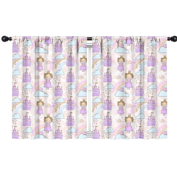 Blackout Kids Curtains,Princess Rainbow Castle Pattern Childrens Insulated Curtains Set Of 2,Bedroom Essentials,Toddler Room Decor 42"x54"