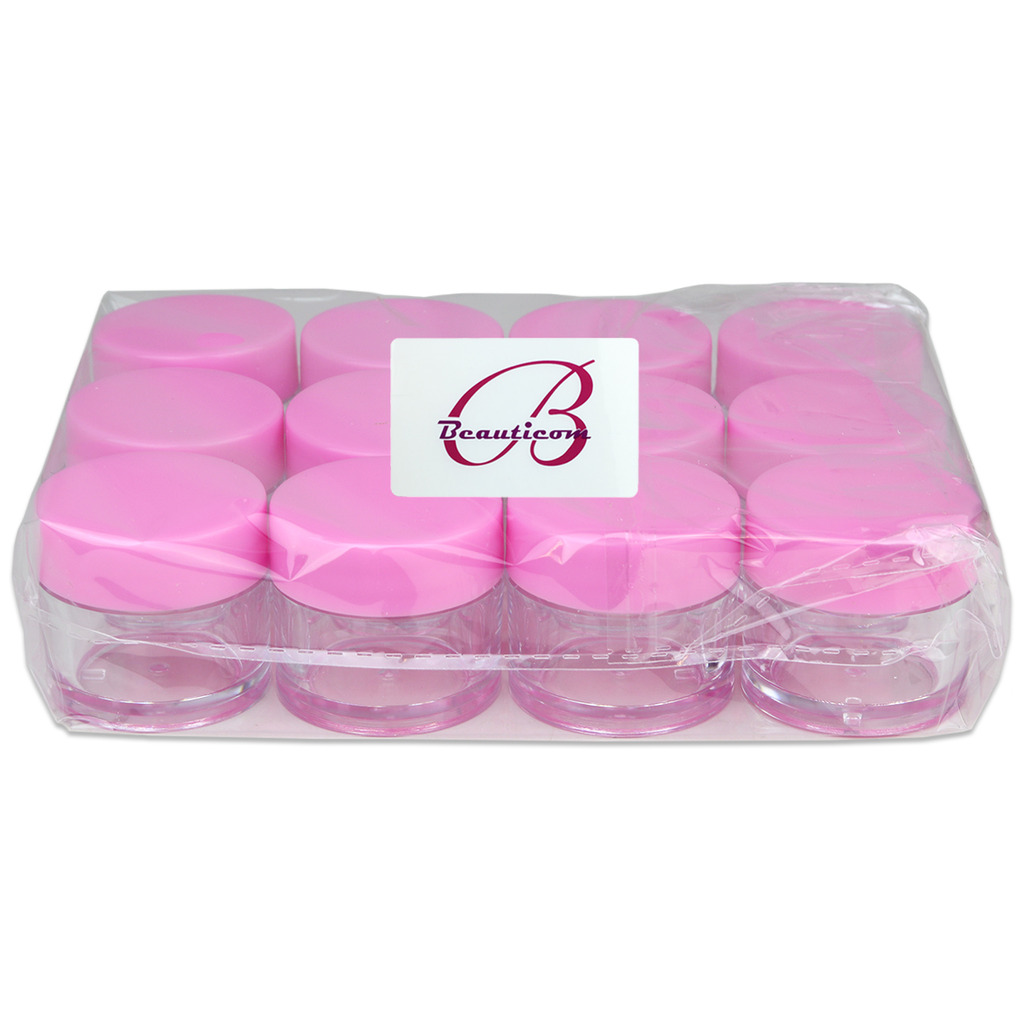 Beauticom 60 Pieces Thick High Quality 7 Gram 7 ml Round Acrylic Leak Proof Cosmetic Sample Travel Jars (Pink Lid)