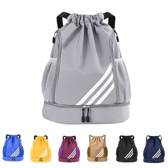 AOMRCOL Drawstring Backpack Resistant String Bag Swimming Gym Sports Bags Carryon Backpack (Gray)