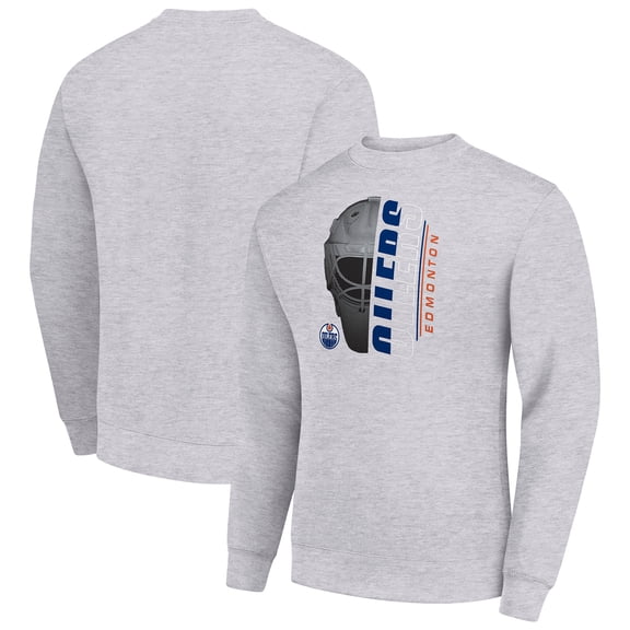 Men's Starter  Heather Gray Edmonton Oilers Half Helmet Team Logo Pullover Sweatshirt