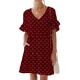 thumbnail image 4 of Women Casual Summer Dresses Dress Sweet Cute V-Neck Dress Pocket Short Sleevele Ruffle Dress, 4 of 8