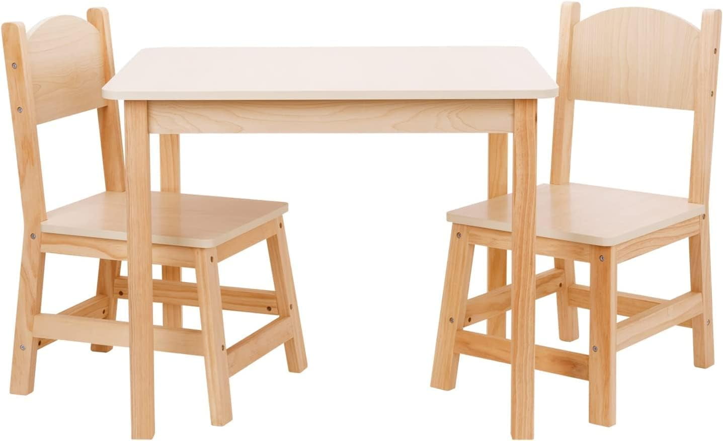 BOTUI Wood Kids Table and 2 Chair Set, Waterproof Desktop, Easy to Clean, Smooth Edge, Ideal