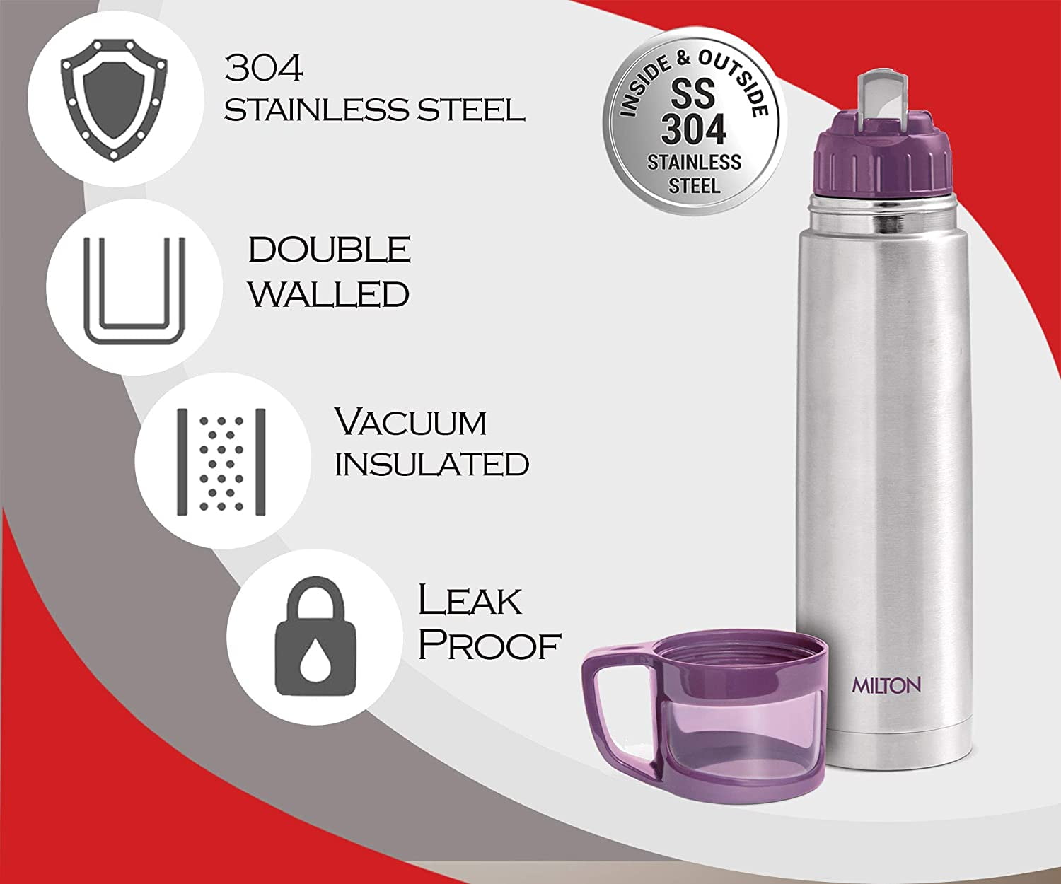 Milton Glassy 500 Thermosteel 24 Hours Hot and Cold Water Bottle