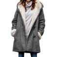 thumbnail image 2 of Casual Women Winter Solid Color Horn Buckles Fleece Lining Long Warm Hooded Coat, 2 of 8